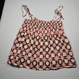 Cottagecore babydoll LOFT Womens XS Pink Brown Medallion Linen Camisole Top